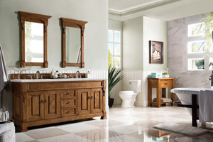Brookfield 72" Double Vanity, Country Oak w/ 3 CM Eternal Jasmine Pearl Quartz Top