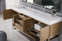 Load image into Gallery viewer, Columbia 72&quot; Double Vanity, Latte Oak w/ Glossy White Composite Top