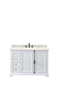 Providence 48" Single Vanity Cabinet, Bright White, w/ 3 CM Eternal Marfil Quartz Top