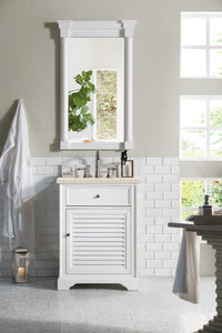 Savannah 26" Single Vanity Cabinet, Bright White, w/ 3 CM Eternal Marfil Quartz Top