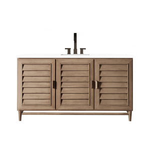 Portland 60" Single Vanity Whitewashed Walnut, w/ 3 CM White Zeus Quartz Top