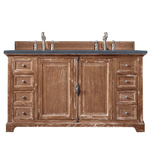 Providence 60" Double Vanity Cabinet, Driftwood, w/ 3 CM Charcoal Soapstone Quartz Top