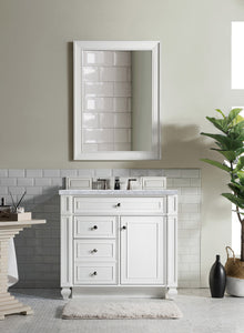 Bristol 36" Single Vanity, Bright White, w/ 3 CM Carrara Marble Top