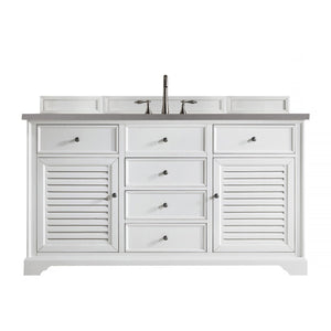 Savannah 60" Single Vanity Cabinet, Bright White, w/ 3 CM Grey Expo Quartz Top