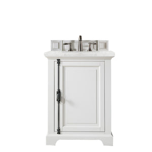 Providence 26" Single Vanity Cabinet, Bright White, w/ 3 CM Eternal Jasmine Pearl Quartz Top