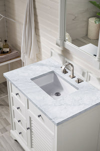 Savannah 36" Bright White Single Vanity w/ 3 CM Carrara Marble Top