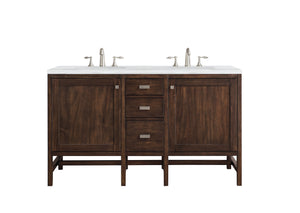 Addison 60" Double Vanity Cabinet, Mid Century Acacia, w/ 3 CM Arctic Fall Solid Surface Countertop