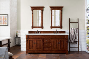 Brookfield 72" Double Vanity, Warm Cherry w/ 3 CM Ethereal Noctis Quartz Top