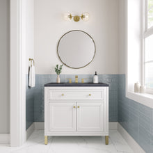 Load image into Gallery viewer, Chicago 36&quot; Single Vanity, Glossy White w/ 3CM Charcoal Soapstone Top