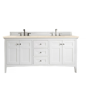 Palisades 72" Double Vanity, Bright White, w/ 3 CM Eternal Marfil Quartz Top