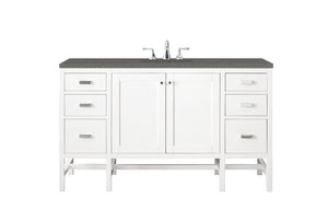 Addison 60" Single Vanity Cabinet , Glossy White, w/ 3 CM Grey Expo Quartz Top