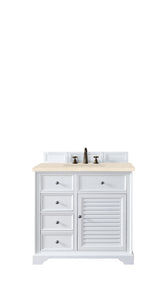 Savannah 36" Single Vanity Cabinet, Bright White, w/ 3 CM Eternal Marfil Quartz Top