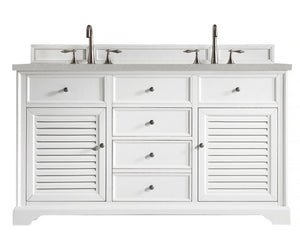 Savannah 60" Double Vanity Cabinet, Bright White, w/ 3 CM Eternal Serena Quartz Top