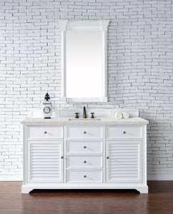 Savannah 60" Single Vanity Cabinet, Bright White, w/ 3 CM Eternal Jasmine Pearl Quartz Top