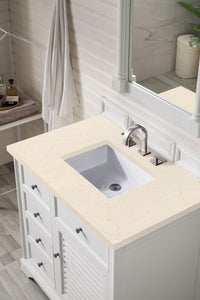 Savannah 36" Single Vanity Cabinet, Bright White, w/ 3 CM Eternal Marfil Quartz Top
