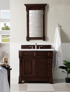 Brookfield 36" Single Vanity, Burnished Mahogany w/ 3 CM Arctic Fall Solid Surface Top