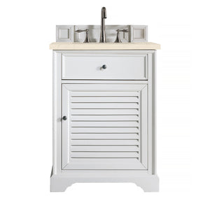 Savannah 26" Single Vanity Cabinet, Bright White, w/ 3 CM Eternal Marfil Quartz Top