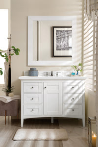 Palisades 48" Single Vanity, Bright  White, w/ 3 CM White Zeus Quartz Top